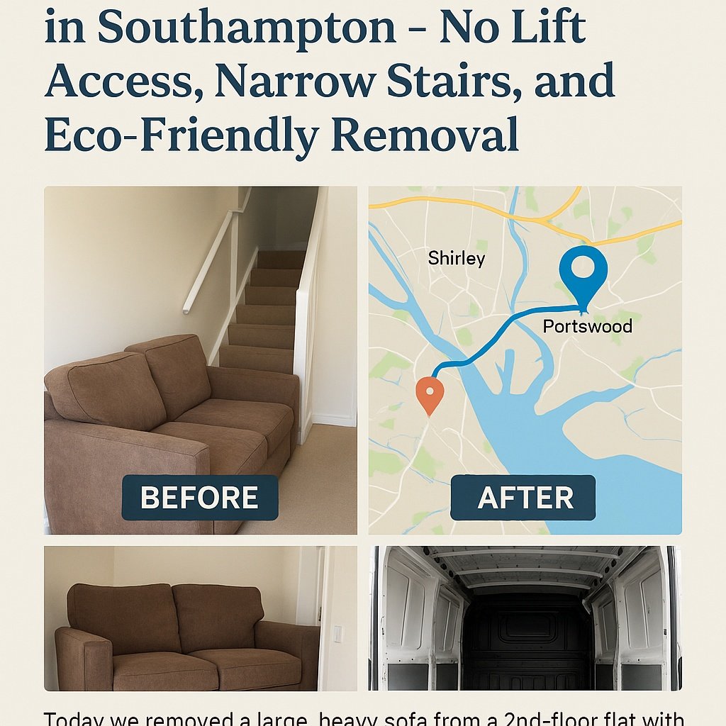 Same-day heavy sofa disposal in Southampton with no lift access and narrow stair removal by Man and Van Southampton