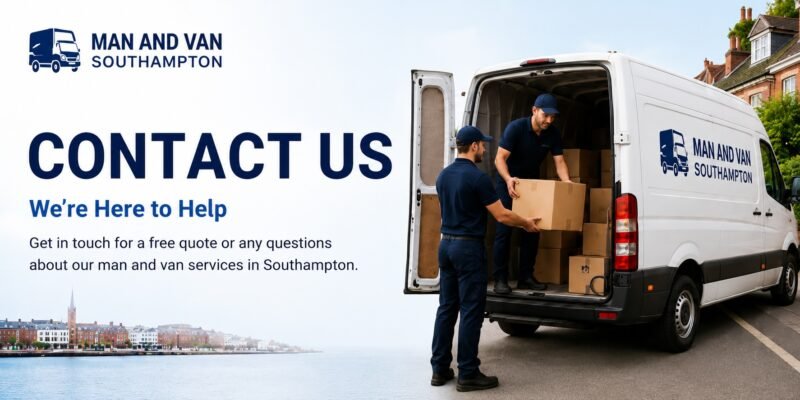Professional Man and Van Southampton contact banner with movers loading boxes into a van