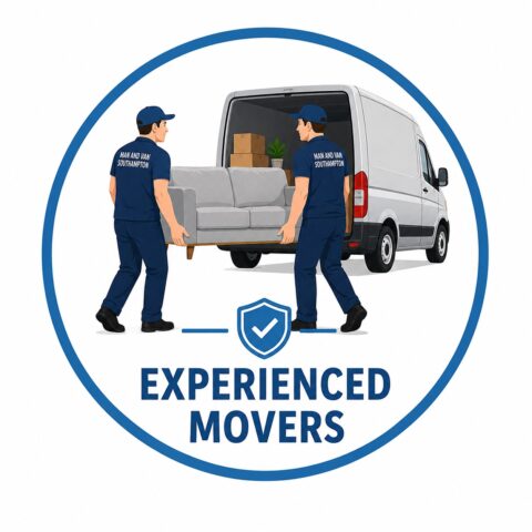 Experienced movers icon for Man and Van Southampton featuring professional movers carrying furniture into a removals van
