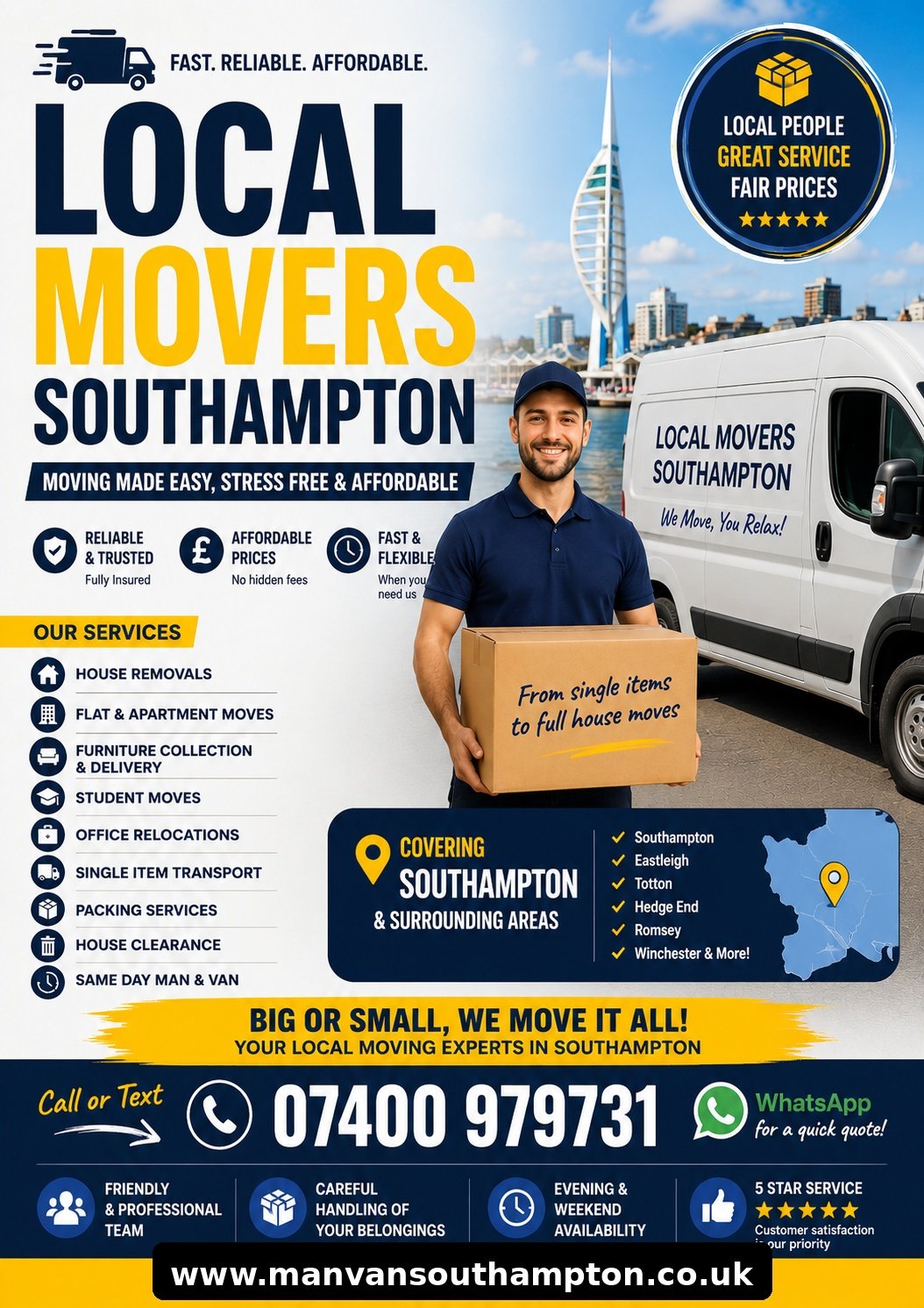Local Movers Southampton same day removals service
