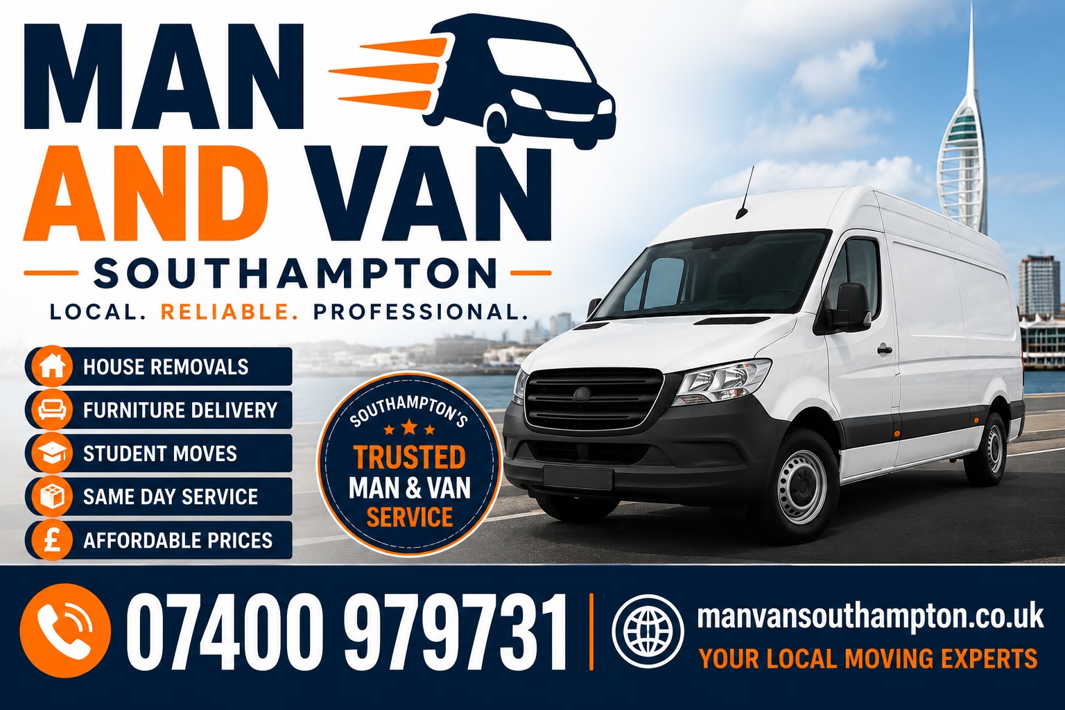 Man and Van Southampton same day house removals and furniture delivery