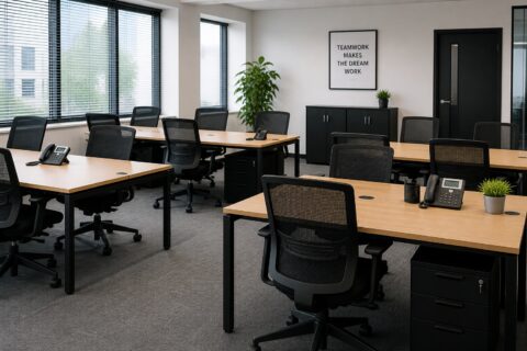 Modern office desks and ergonomic chairs prepared for office relocation in Southampton